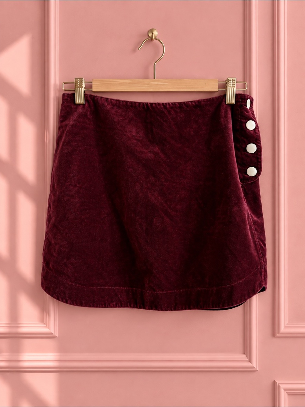 & Other Stories Burgundy Velvet Mini Skirt